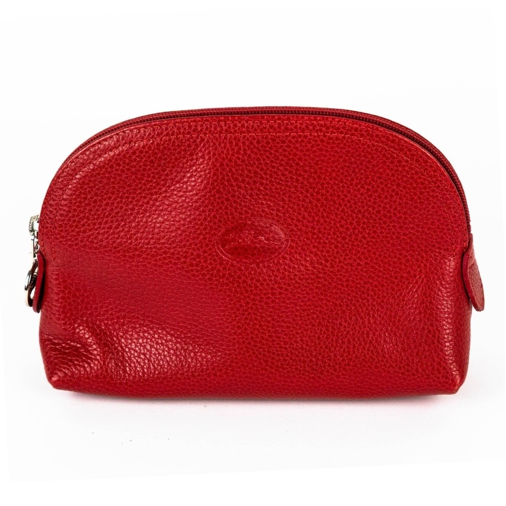 Longchamp Le Foulonné Red Pebbled Leather Dome Cosmetic Case